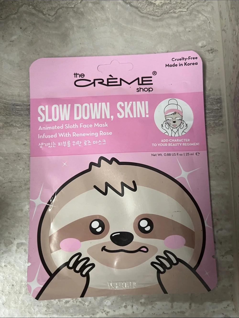 Slow Down, Skin! Animated Sloth Face Mask - Pink
